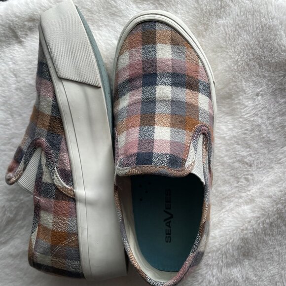 SeaVees Baja Slip On Platform Sneakers Size 6 Chai Check Flannel Plaid - Picture 10 of 16